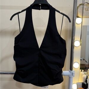Zara Black Halter Top Open Back Button Front Size S